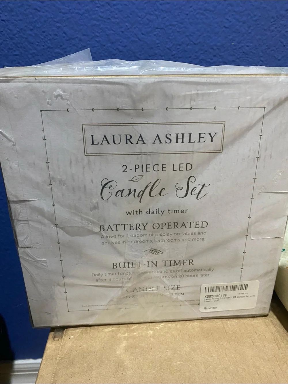 Laura Ashley White LED Floral Pillar Candle Set with Lavender Accents